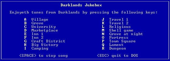 Darklands Jukebox screen